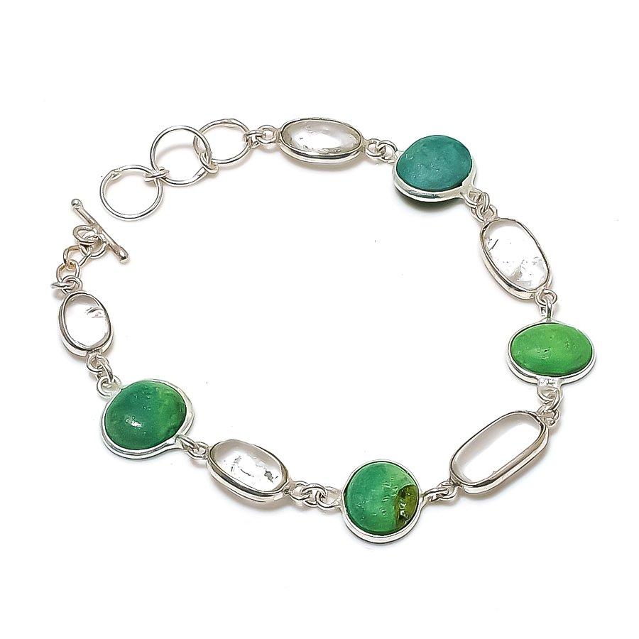 Natural Emerald(Simulated) Gemstone 925 Sterling Silver Bracelet 7-8 ASB-3051