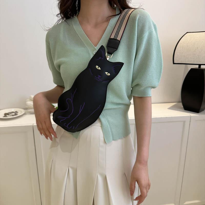 Girly personality styling cat cute ladies breast bag Korean version ins simple mobile phone shoulder messenger bag