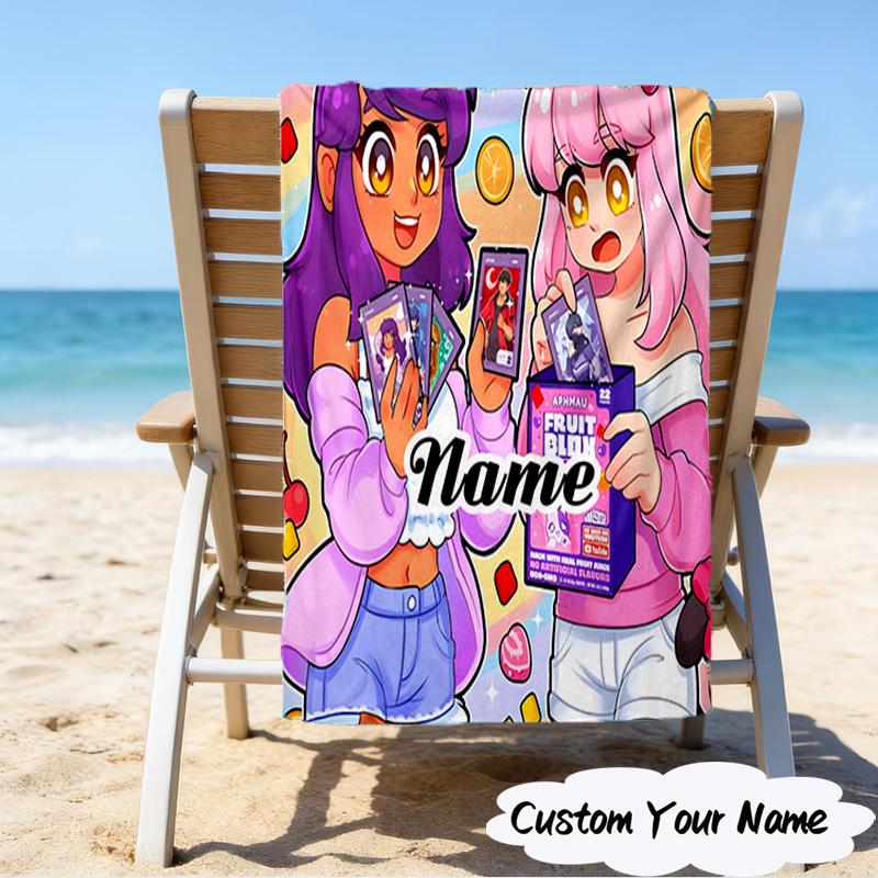 1PC Custom Name Beach Towel Aphmau Candy Adventure Beach Towel, Suitable for Camping, Travel, Beach Accessories, Super Absorbent, Family Gift