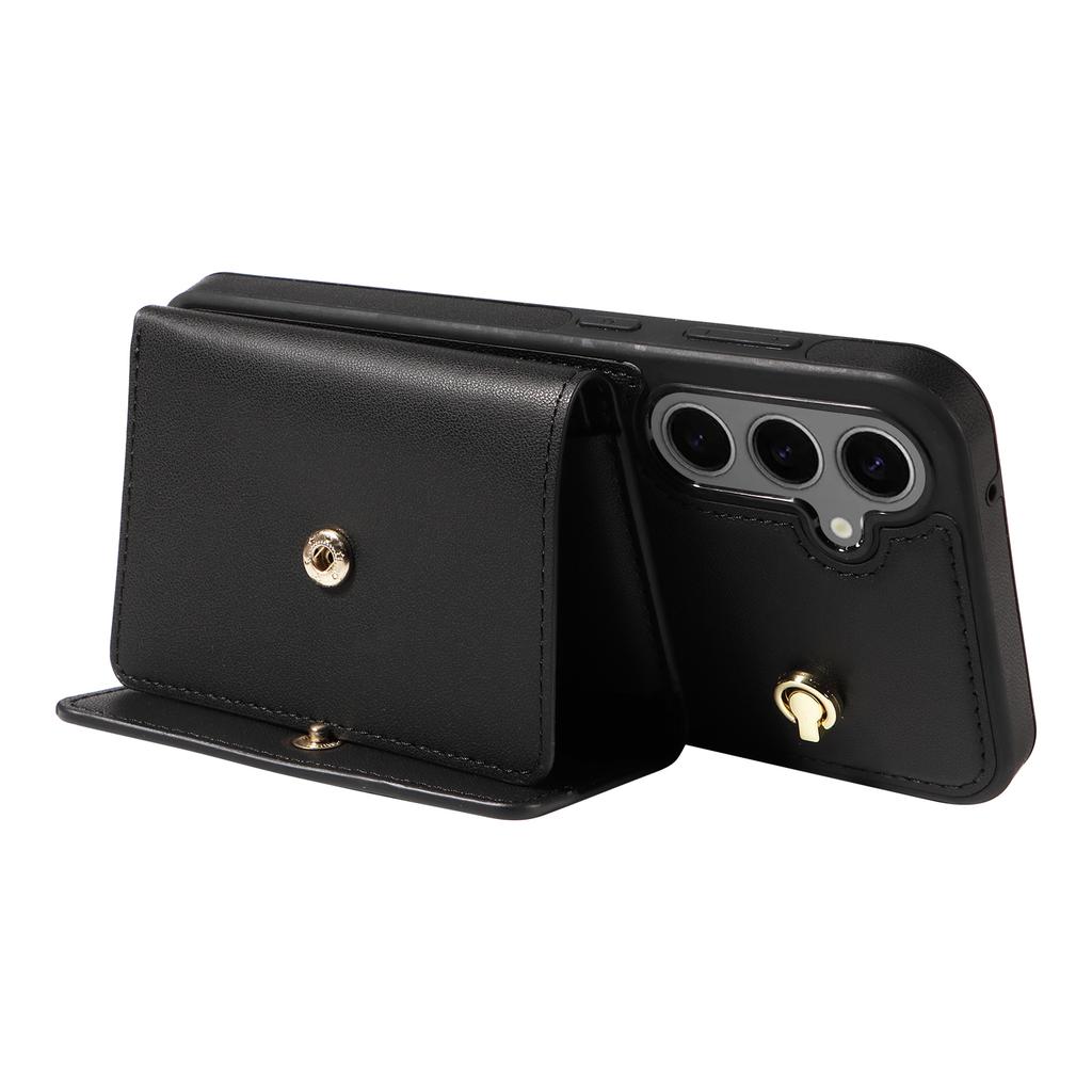 For Samsung Galaxy S24+ Crossbody Phone Case Card Holder Kickstand Leather Coated TPU Mobile Cover