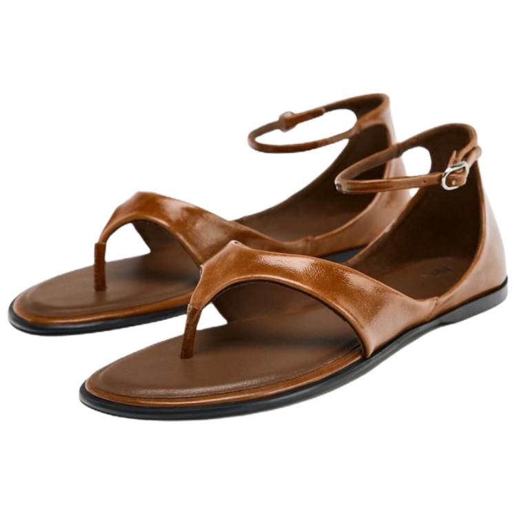 Zara Fashionable Minimalist One-Strap Sandals Women Sandals Brown 1602610105