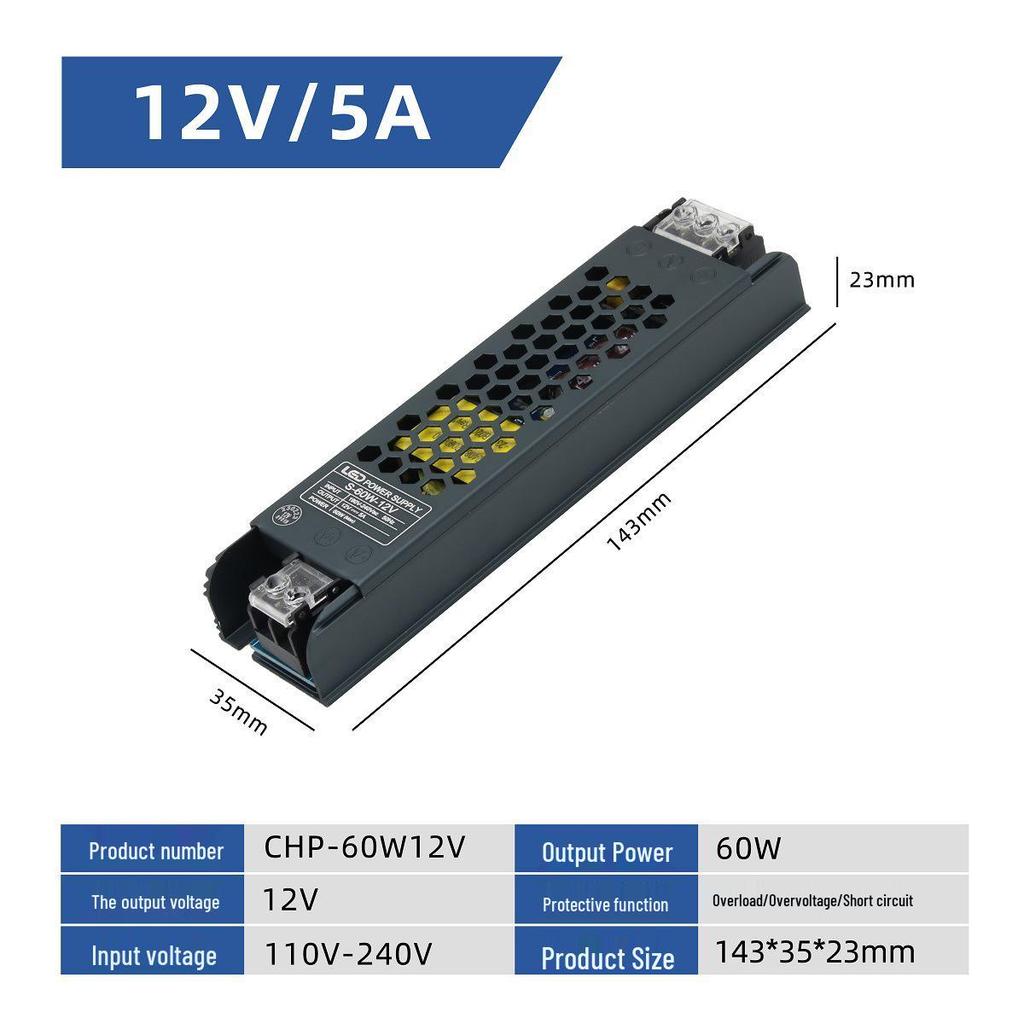 12V Ultra-thin Long Strip Power Transformer for Light Box (24V 60W-400W)