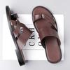 Men Black Leather Slippers Simple Flats Flip Flop Summer Brown Outdoor Roman Sandals Outdoor Beach Shoes for Father Over Sized