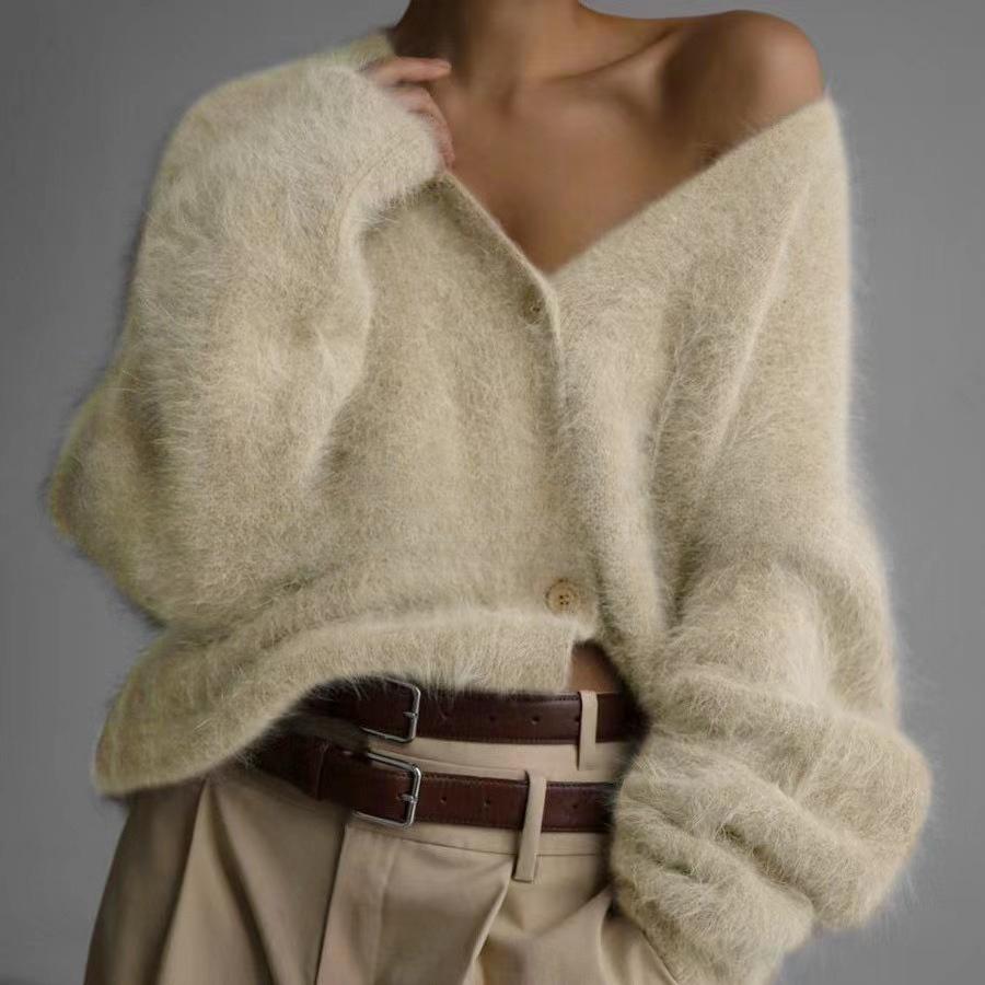 Spring and Autumn Imitation Mink Cardigan Long Sleeve Knitted Women's Tops Casual Comfort Chic Knitwear Sweater