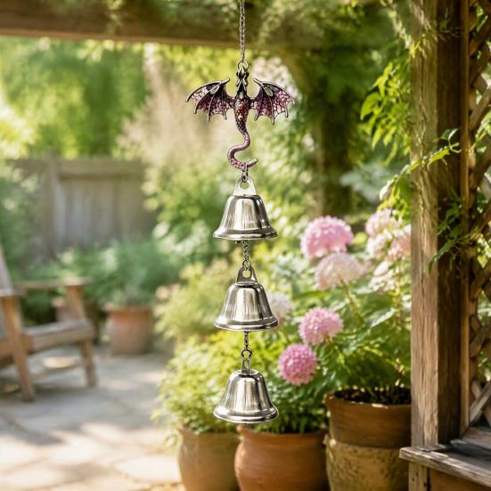 Traditional Gift Retro Dragon Hanging Bells, Metal Flying Wind Chime, Rustic Entrance Door Fantasy Outdoor Garden Ornament for Patio Porch Yard