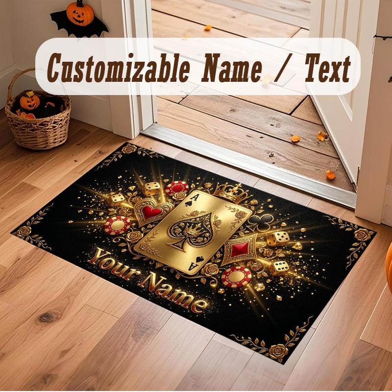 Cards Casino Theme Soft Crystal Velvet Rug Custom Name & Text Print Non Slip Floor Rug for Bedroom Living Room