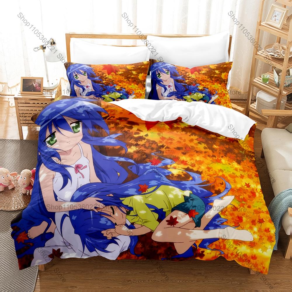 Cool Lucky Star Konata Izumi Anime Bedding Set 1 Duvet Cover + 2 Pillowcases Otaku Girl Cosplay Cute Bedroom Decor