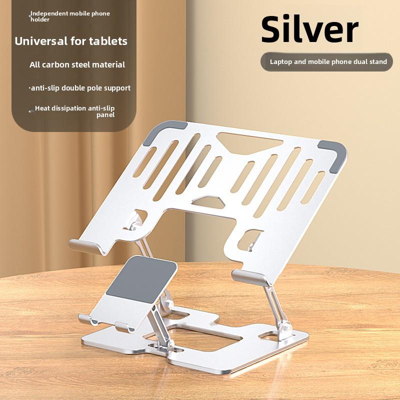 2-in-1 Laptop Phone Cooling Bracket Built-in Silent Fan, Height Increase Air Cooling Stand for Gaming Notebook Desktop