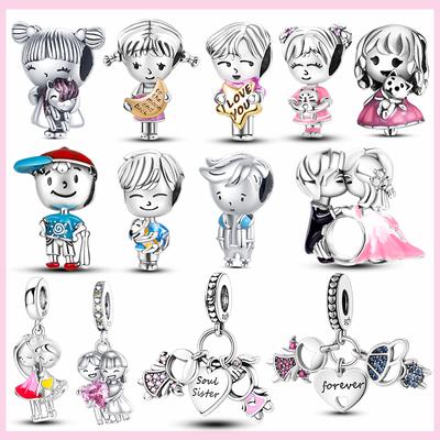 New 925 Sterling Silver Little Girl Charms Cute Boy Beads DIY For Original Pendant Bracelet Fashion Jewelry For Women Gift