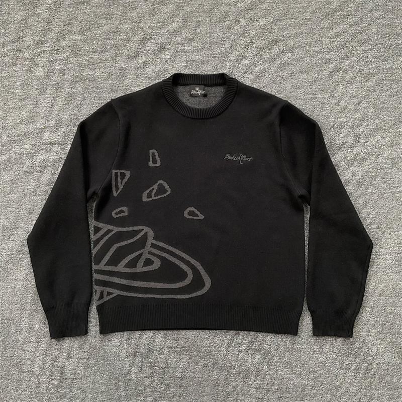 Unisex Oversized Crewneck Knit Sweater With Jacquard Streetwear Casual Cotton Pullover