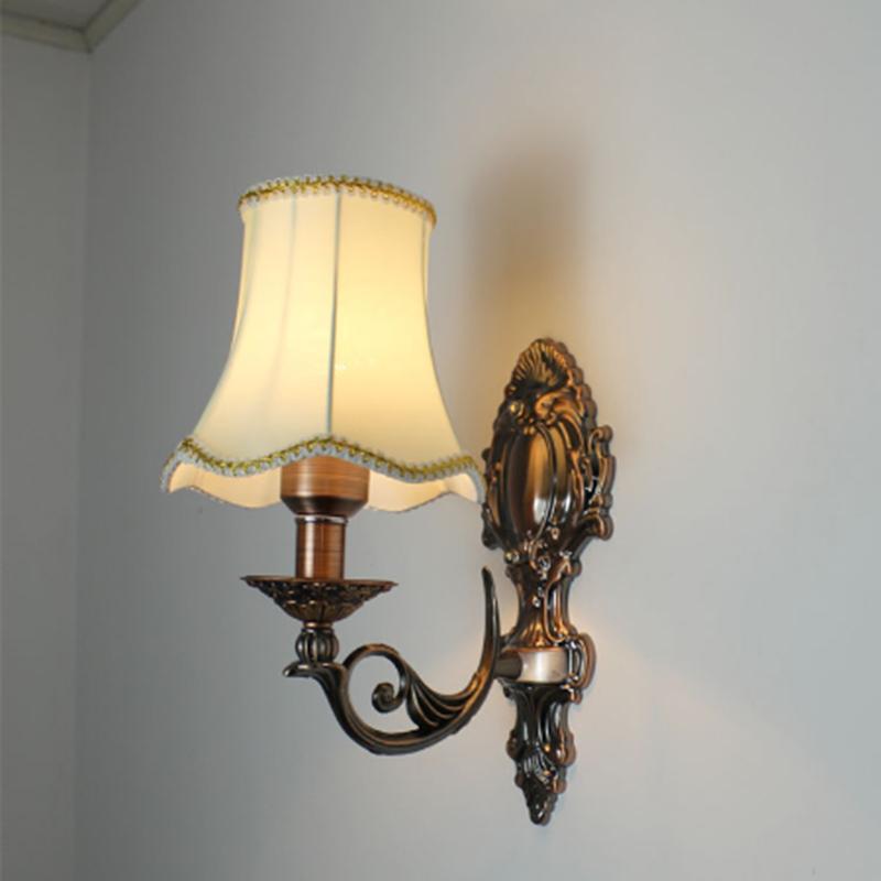 European Fashion Retro Wrought Iron Wall Lamp Fabric Living Room Dining Room Bedroom Bedside Decorative Atmosphere Lighting