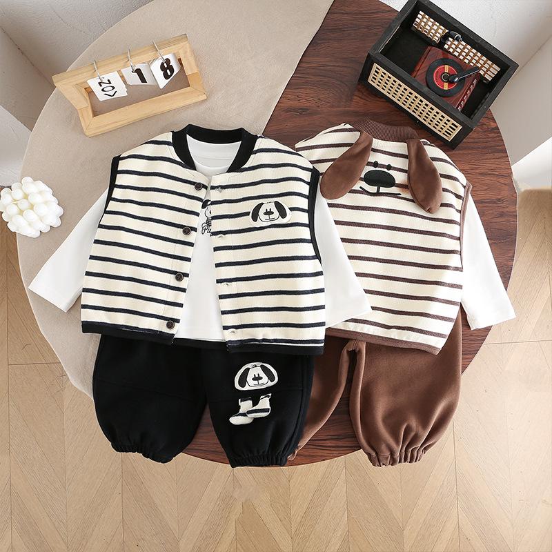 

Striped High Neck Vest Three-Piece Set for Boys & Girls - Black Autumn/Winter Design. 73 cm чорний