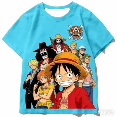 One Piece Anime Grafik T-Shirt für Kinder Jungen Mädchen Oversized Locker Lässig Streetwear Atmungsaktiv Fan Kurzarm Oberteile