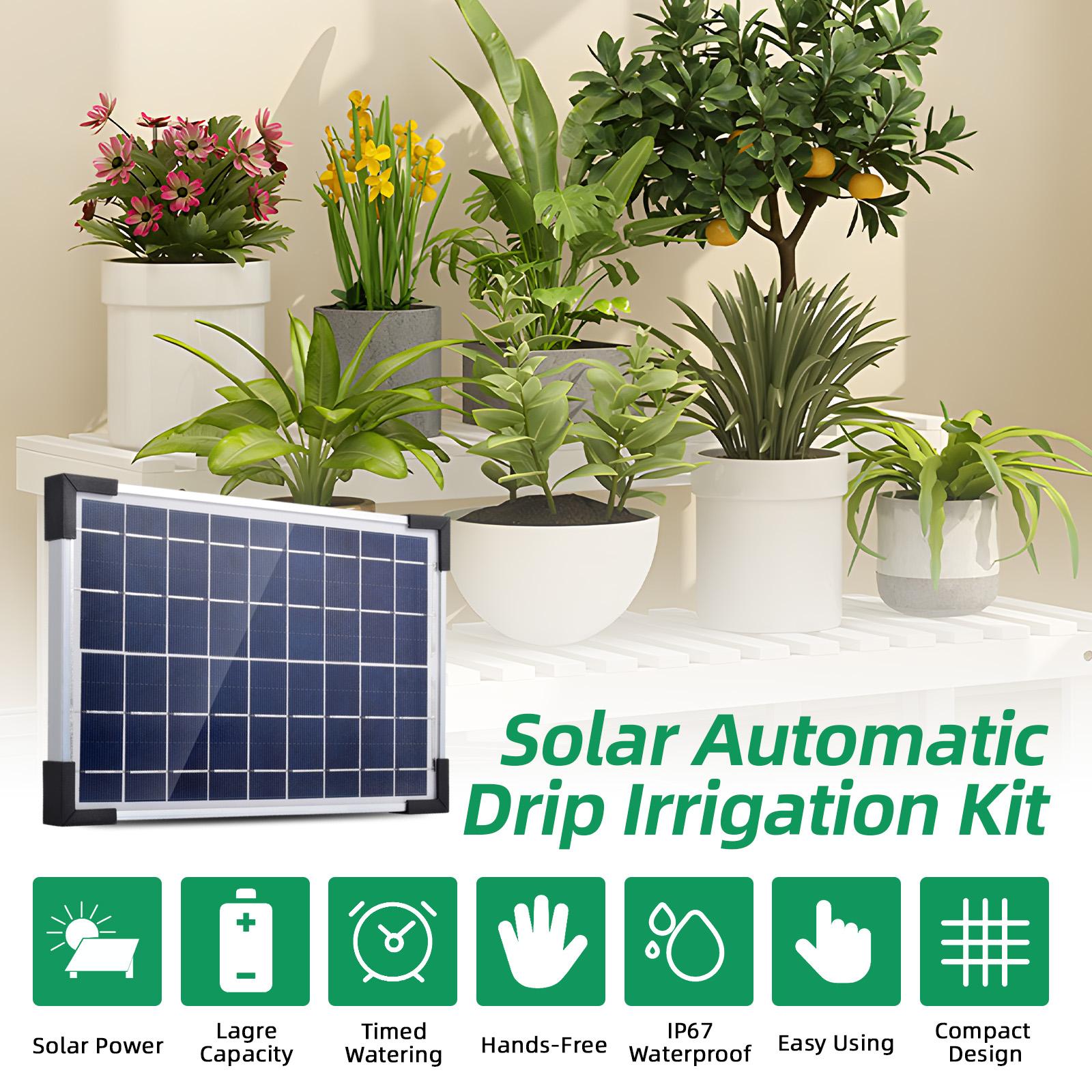 Solar Auto Drip Irrigation System Solar Powered Drip Irrigation Kit Built-in 2200mAh Battery Supported 30 Pots 7 Timer Modes