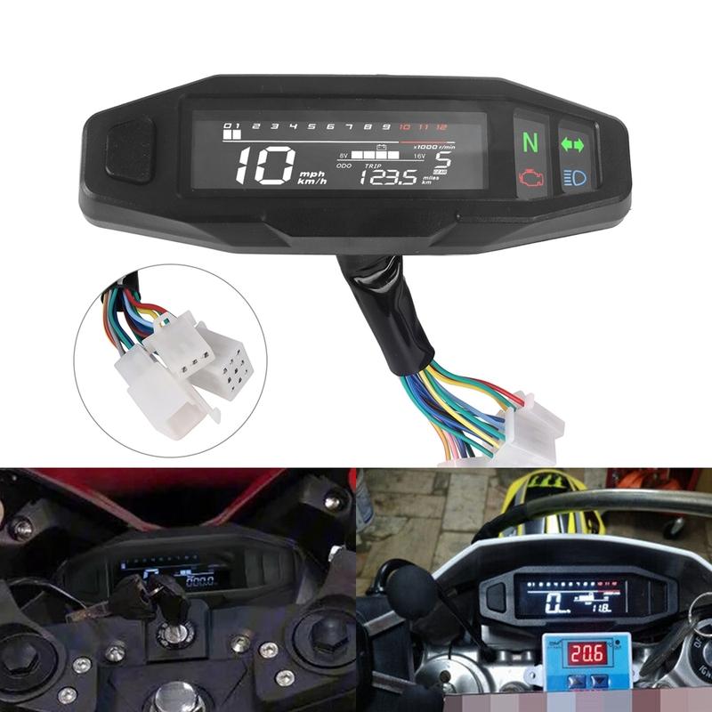 AD Universal Motorcycle Speedometer Digital Speed Meter LED Tachometer Dashboard Instrument Panel Meter LCD Display Y Bracket