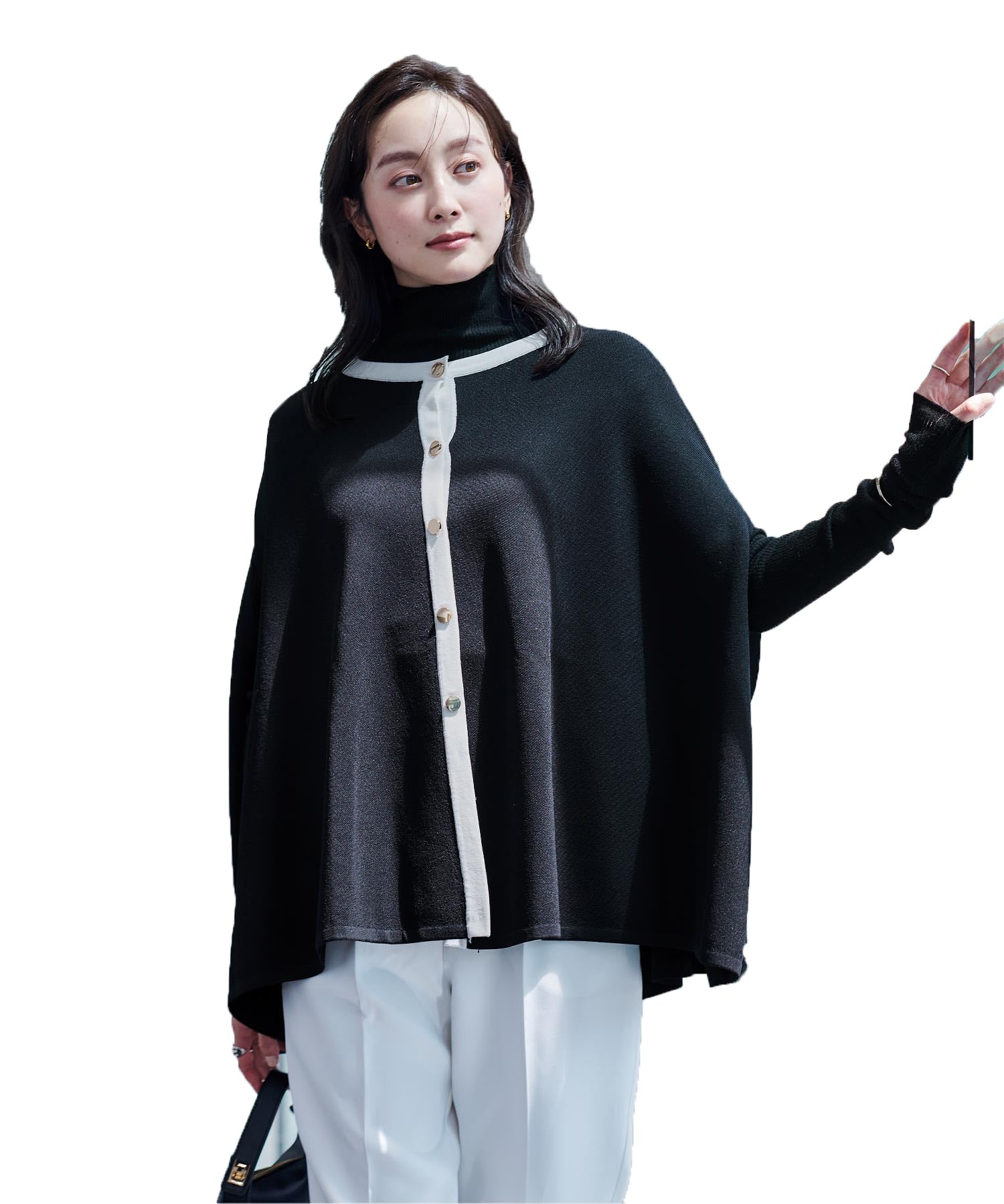 

Ваш Золотая Пуговица Кейп Вязаный Кардиган BDXU1601 Средний Черный Женский