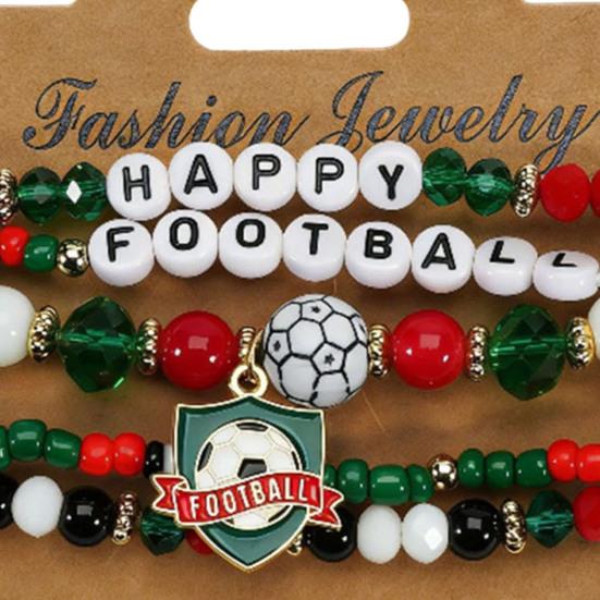 Fußballfan Perlenarmband Set mit Fußballschuh Buchstaben Anhängern Mehrschichtiges Stapelarmband für die Weltmeisterschaft 2026-Thema Unterstützer Sport Schmuck