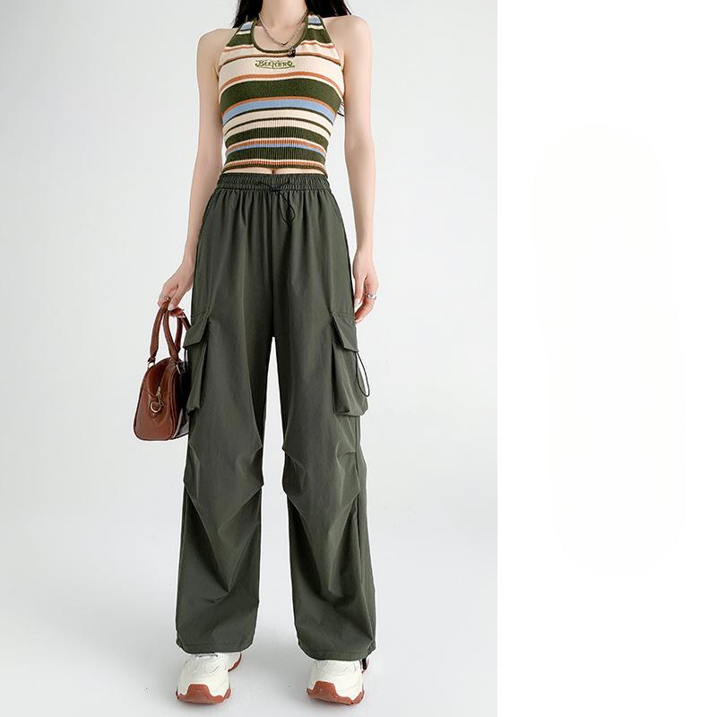 Wide-legged Paratrooper Work Pants for Women In Hot Season High Waist Mountaineering Sports Pants Loose Retro Casual Sprint Paper Bag Pants