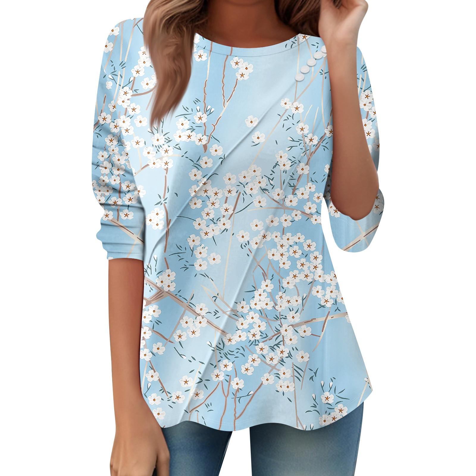 

Женский свободный повседневный топ с длинным рукавом, круглым вырезом, пуговицами, принтом в полоску, футболка XXL циан