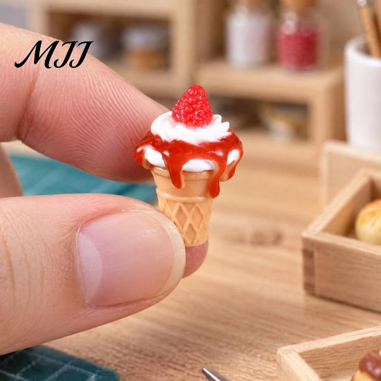 Crafting Supplies for Miniatures 10Pcs Mini Ice Creams, Tiny 3D Strawberry Jam Resin Dessert Doll Mansion Food Accessories Mansion, DIY Craft