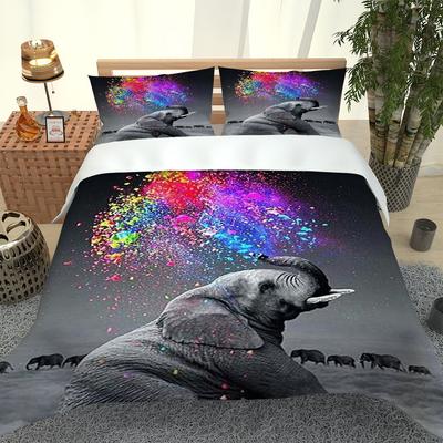 Double Bed Laying Fashion 3D Animal Elephant Pattern Twin Bedding Set Cute Kitten For Boys Polyester King Quilt Cover