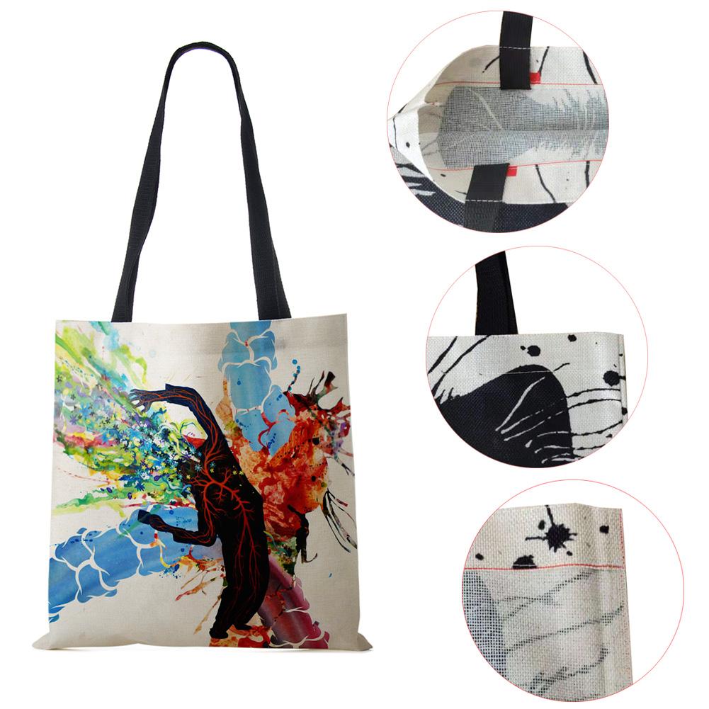 Painted Abstract Print Casual Shoulder Bag Women Shopping Reusable Tote Bag 2022 Harajuku Canvas Travel School Beach Handbag