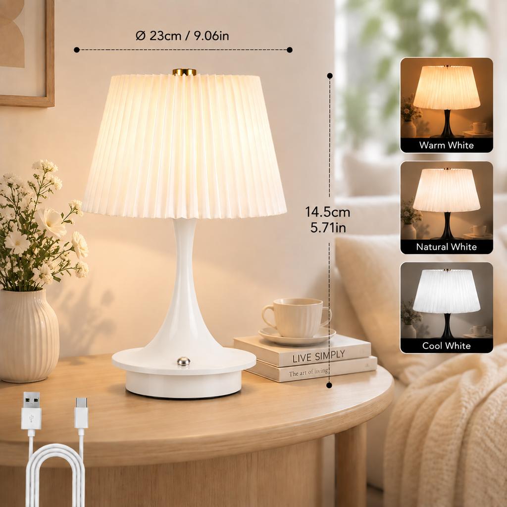 Xiaomi Modern Pleated Fabric Table Lamp Three-Color Lights Wireless Rechargeable Touch Control Decorative Lamp for Cafe Home Decor