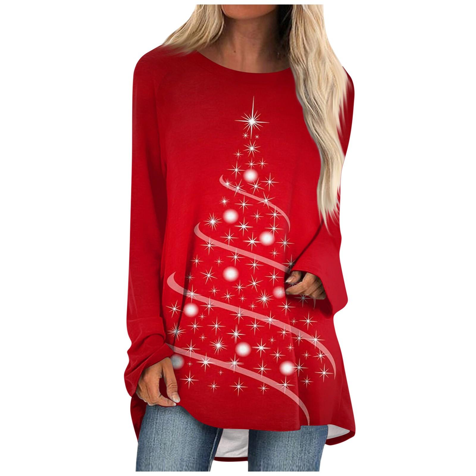 

Женская осенне-зимняя повседневная футболка с длинными рукавами и круглым вырезом XXL красный