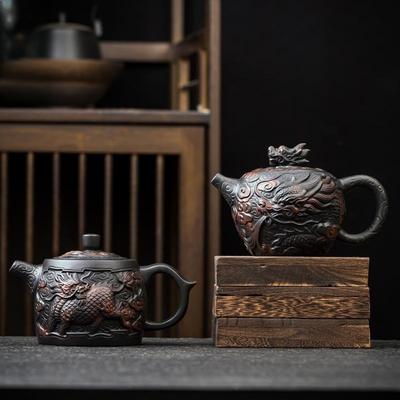 Jianshui Klei Paarse Aardewerk Snijwerk Draak Theepot Handgeschilderd Antiek Reliëf Theepot Huishoudelijke Theepot Kungfu Theeset Ketel