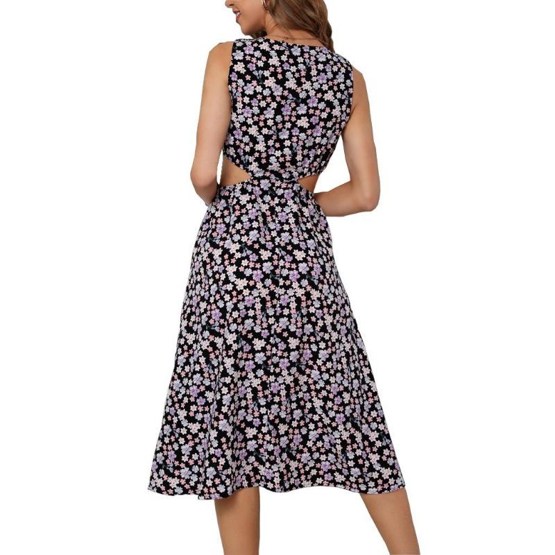 Frauen Sommer Sexy Neckholder Taillenlos Ärmellos Hohe Taille A-Linie Chiffon Blumenkleid S-XL