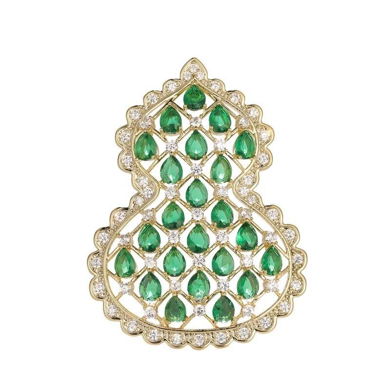 A High-end Women's Light Luxury Brooch with Full Diamonds and Gourd Corsages, Featuring A Unique Design Sense