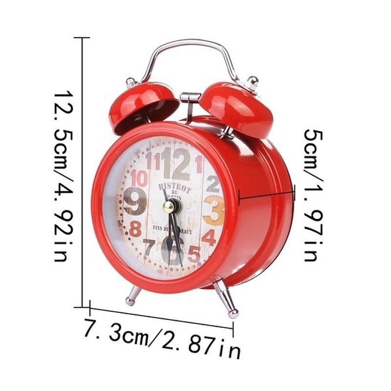 Classic Vintage Silent Metal LED Night Light Twin Bell Alarm Clock Ticking Retro Tableclock