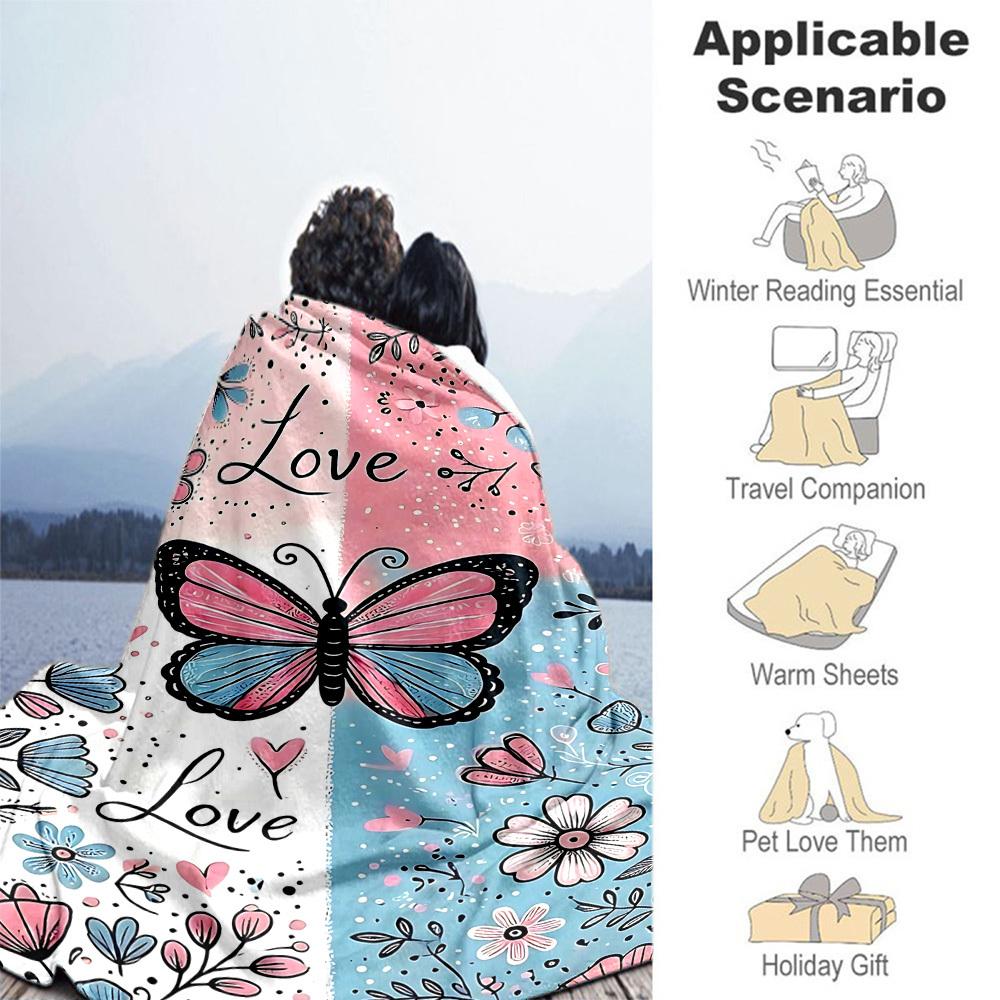 1pc Butterfly Love Outdoor Flannel Blanket Soft Warm All-Season Throw for Sofa Bed Car Camping Office, Cozy Gift Idea1265S
