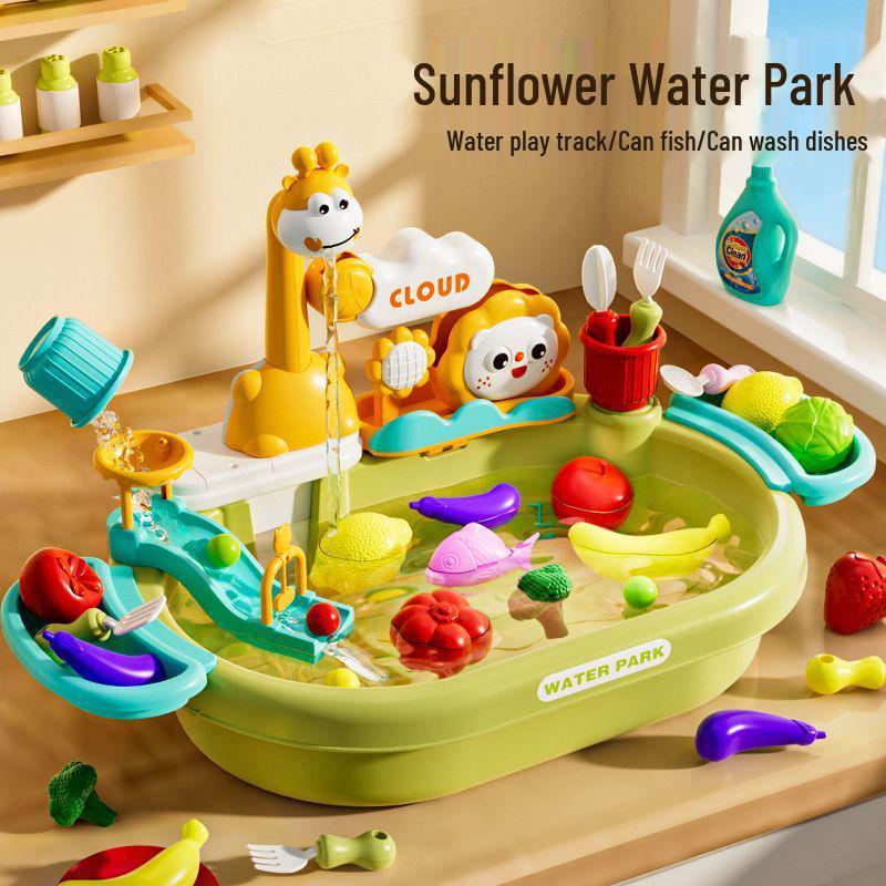 Montessori Kids' Dishwashing Sink Toy: Pretend Play Water Park with Circulating Faucet