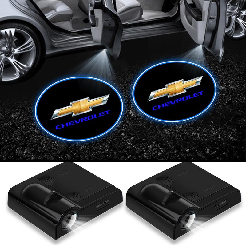 2Pcs LED Welcome Light Car Door Projector Lamps Car Accessories for Chevrolet Metal Vehicle Monza Cruze Crvalier Malibu Captiva