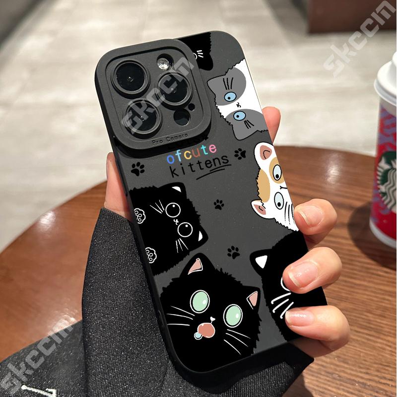 Cute Cartoon Cat Phone Case For iPhone 16 15 Pro Max Cases iPhone 11 12 13 14 Pro Max XS XR X 7 8 Plus Shockproof Soft Cover