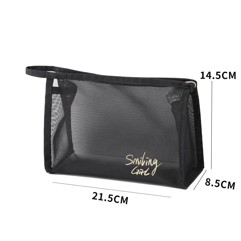 Black Mesh Cosmetic Bag Travel Convenient Toilet Bag Outdoor Travel Storage Bag Women Makeup Case Organizer Zipper Pouch
