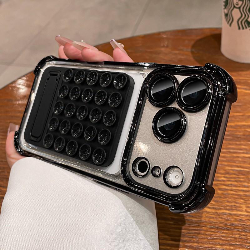 

iPhone 17 Pro Max Electroplated Silicone Case with Drop-Proof Suction Cup and Stand, Compatible with Apple 16 iPhone 14 Pro Max