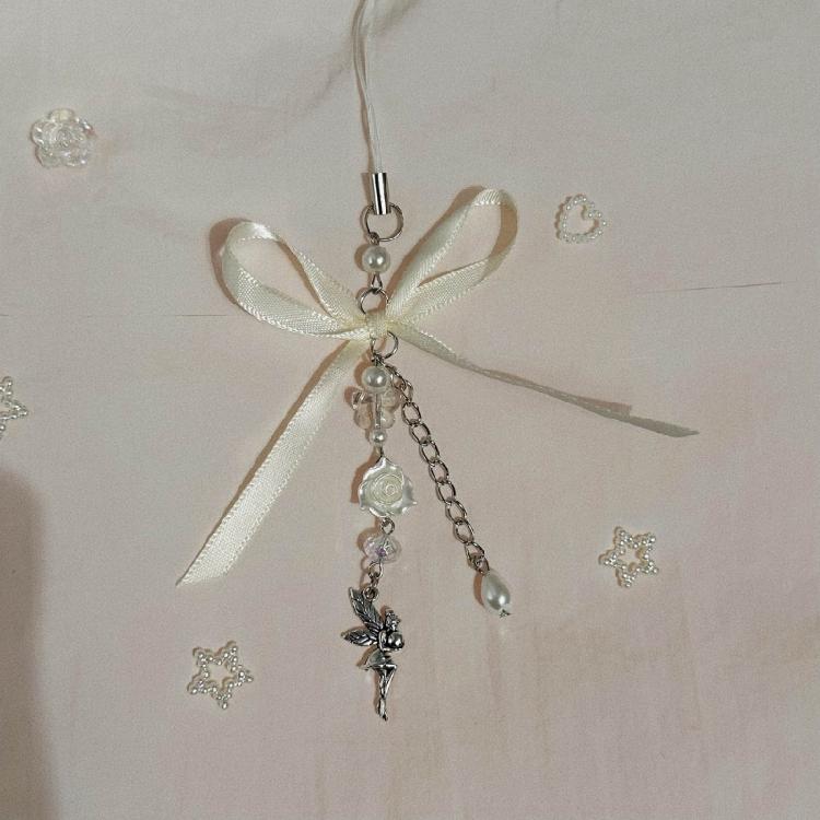 Blumen Engel Anhänger Schlüsselanhänger Süße Schleife Handy Anhänger Handyband Lanyard Perle