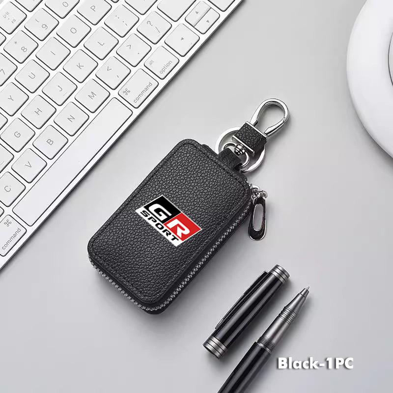 Leather Car Keychain Bag Organizer Key Zipper Case Bag Protection Cover For Toyota Chr Corolla Camry Rav4 Yaris GR Prius