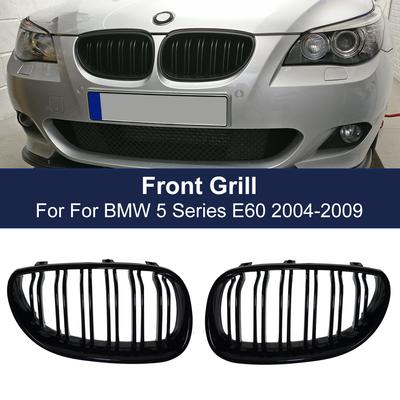 2 pçs grade dianteira rim linha dupla 2 slat grille para bmw e60 e61 série 5 m5 520i 535i 550i 04-09 estilo do carro automóvel