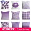 Simple Geometric Purple Floral Print Pattern Cushion Cover Home Living Room Sofa Car Decoration Square Pillow