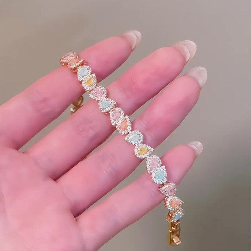 Dopamine sweet small fresh diamond-encrusted water drop bracelet exquisite fashion versatile bracelet light luxury high-end jewelry women