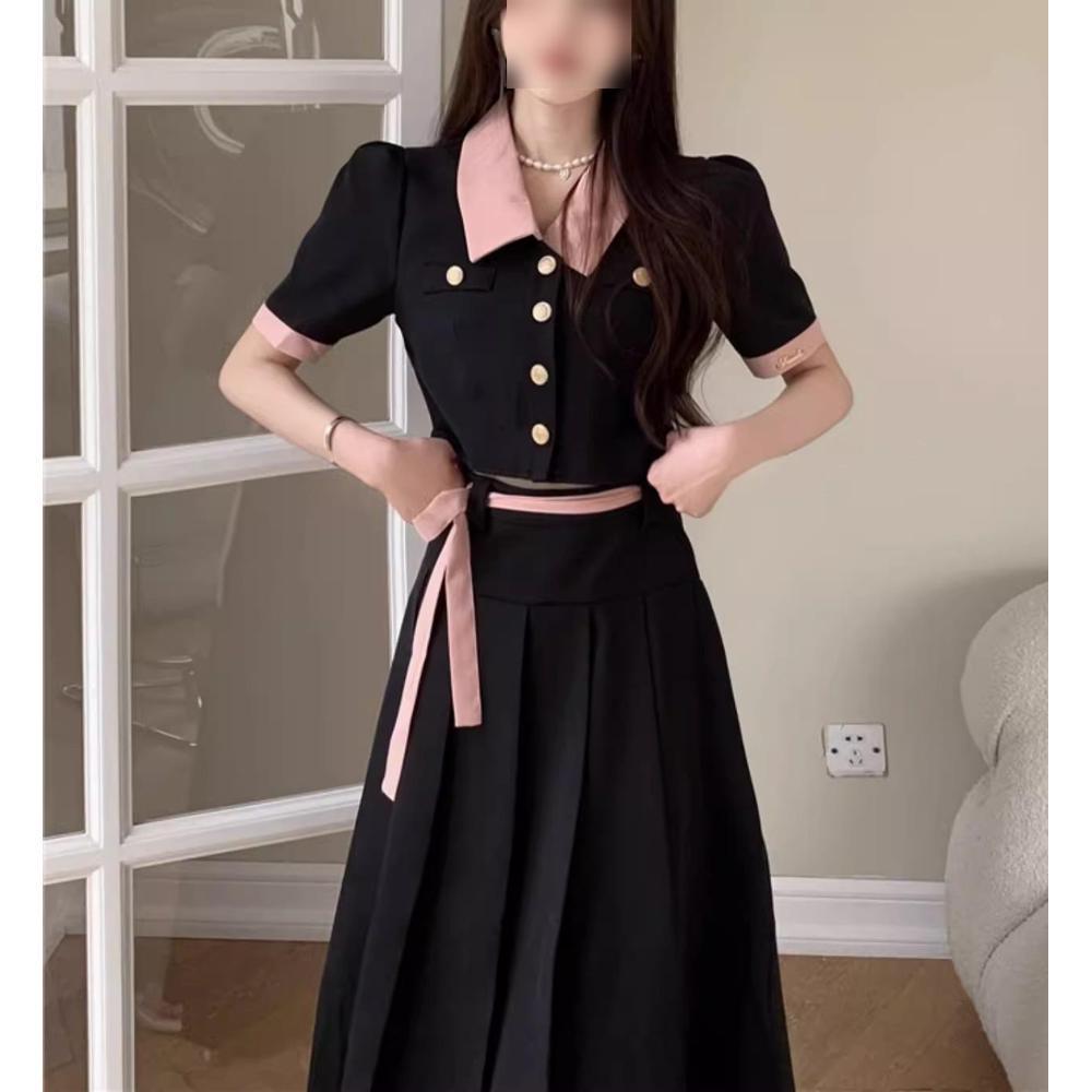 

Женский летний черный миди-юбочный костюм: С высокой талией, Стройнящий, Ароматный стиль, Крой для фигуры «груша» S (fits up to 90 jin)