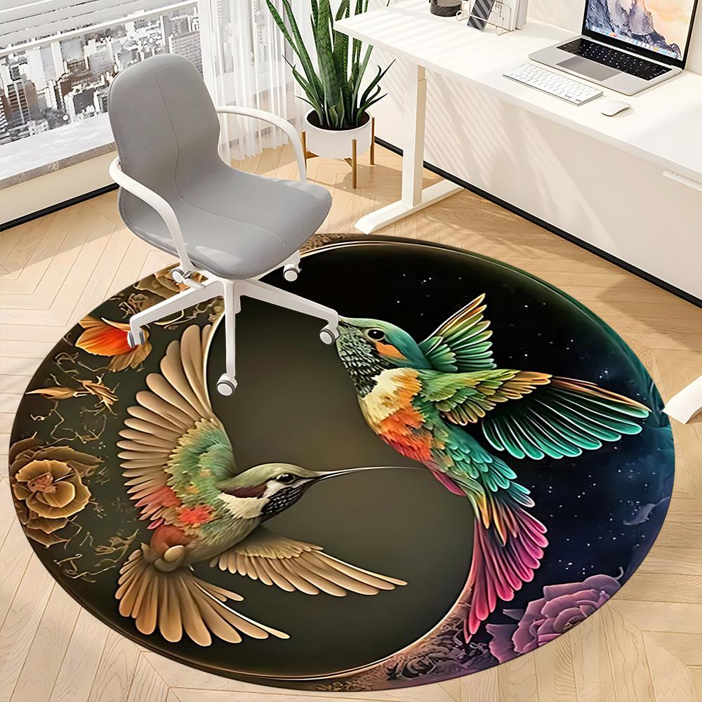 1pc Hummingbird Artwork Chair Carpet for Office, Round Non Slip Durable Large Size Office Carpet, Suitable for Office