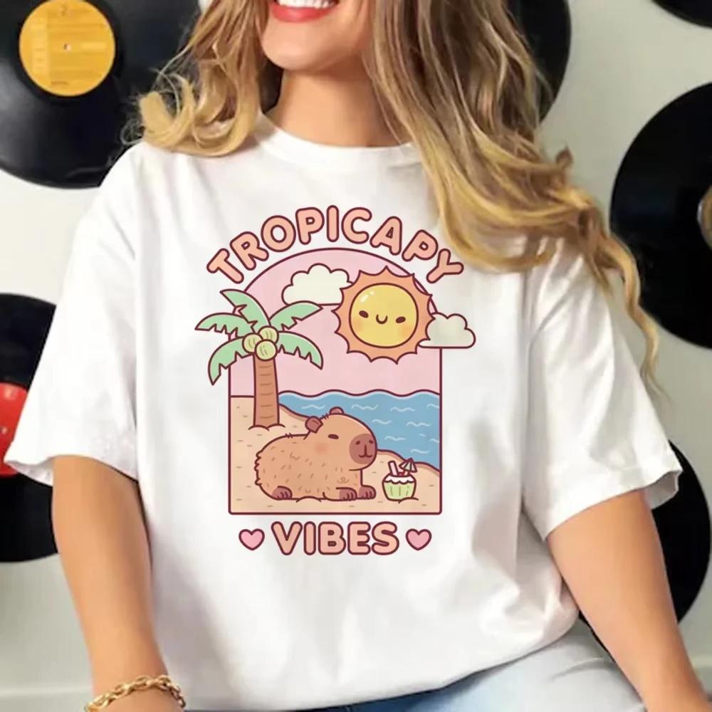 2025 SUMMER Capybara 2D T-shirts Women Manga Graphic Tee Harajuku Top Female Japanese Manga Designer Clothing breathable
