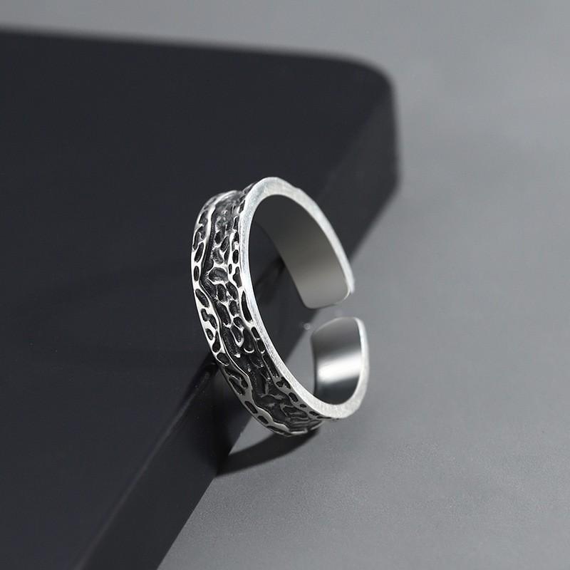 Adjustable Open Ring Men Women Sterling Geometric Vintage Style Deep Abyss Design Minimalist Unisex Jewelry