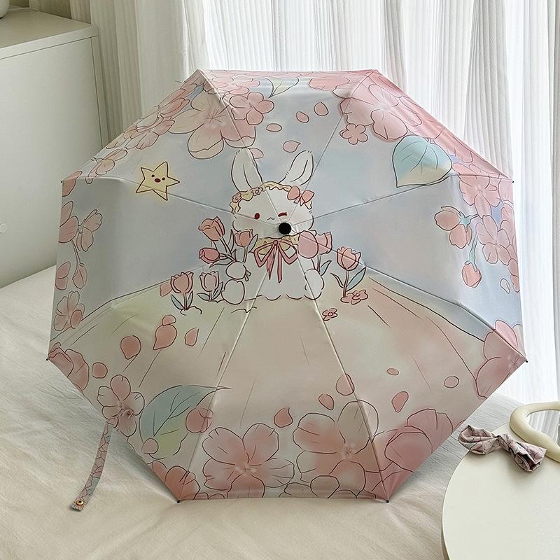 Rose Rabbit Sunscreen UV Protection Sun Umbrella Women's Sunshine and Rain Dual-purpose Three-fold Automatic Umbrella 50% Parasol