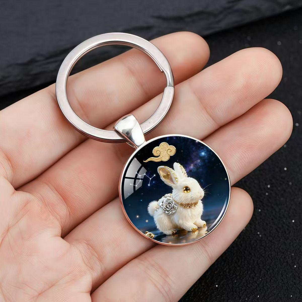 Zodiac Animal Keychain - Cute Round Keyring Pendant Accessory