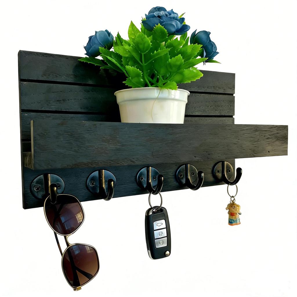 Wall-Mounted Wooden Shelf & Key Holder Decor